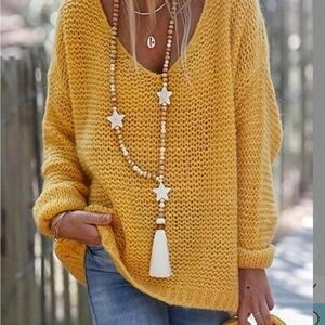 Beige Beaded Necklace with Tassel